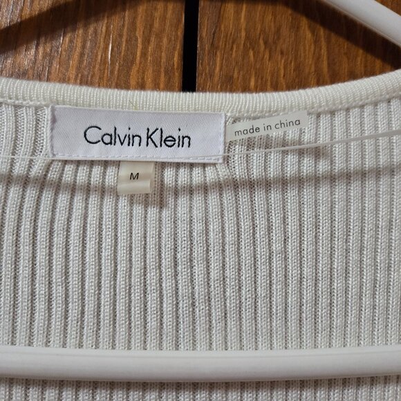 Calvin Klein Long Sleeve Off White/Cream and Gold Cardigan Medium - Picture 2 of 7